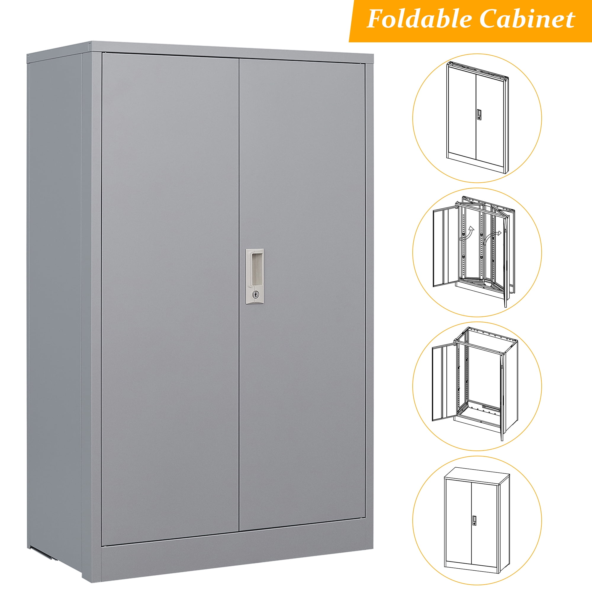 Storage with Doors and Shelves for Garage, Gray Metal Lockable