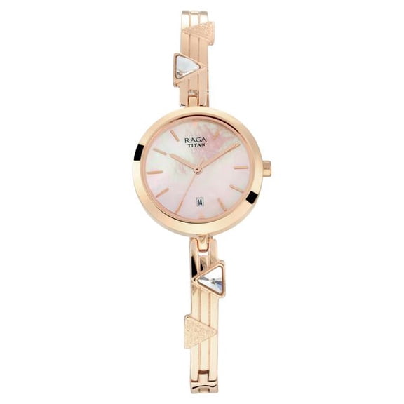 Titan Raga Viva Mother of Pearl Dial Rose Gold Colour Metal Strap Watch for Women 