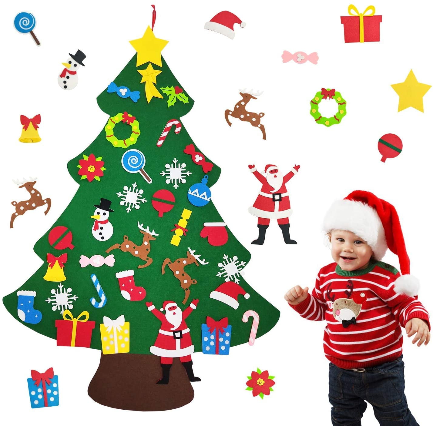 32PCS 3.1ft Felt Christmas Tree for Kids Toddlers Children DIY Felt