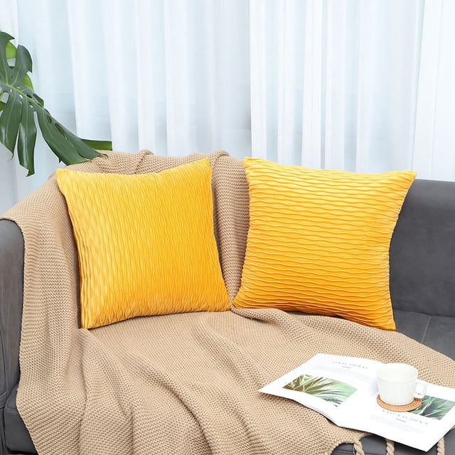 Juego de 2 de 12 × 20 pulgadas para decoración de dormitorio, fundas de cojín de terciopelo holandés suave, decorativas, con patrón de ondas cuadradas, 30 × 50 cm (2 piezas, amarillo) Sincero Hogar