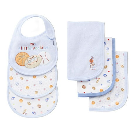 Gerber - 3-Pack Bibs and 3-Pack Burp Terry Cloths, Blue