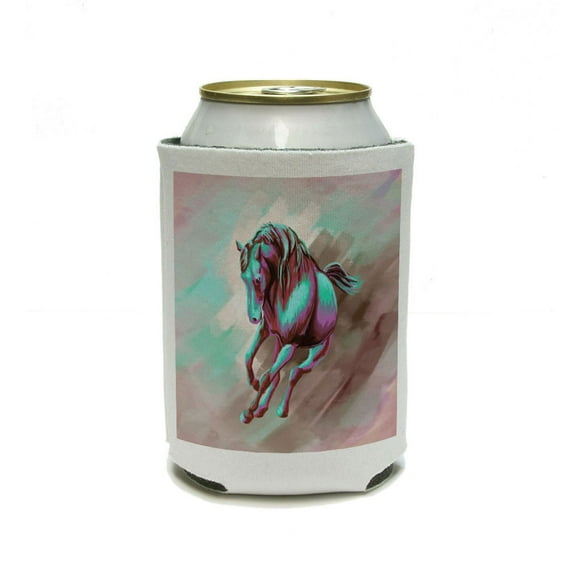 Horse Running - Painting Aqua Pink Can Cooler Drink Insulator Beverage Insulated Holder
