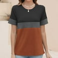 thumbnail image 5 of MIUOWANP Women's Short Sleeve Top Color Blocking Simplicity Casual Blouse Striped Printed T-shirt Round Neck Short Sleeve Shirt Orange XXL, 5 of 5