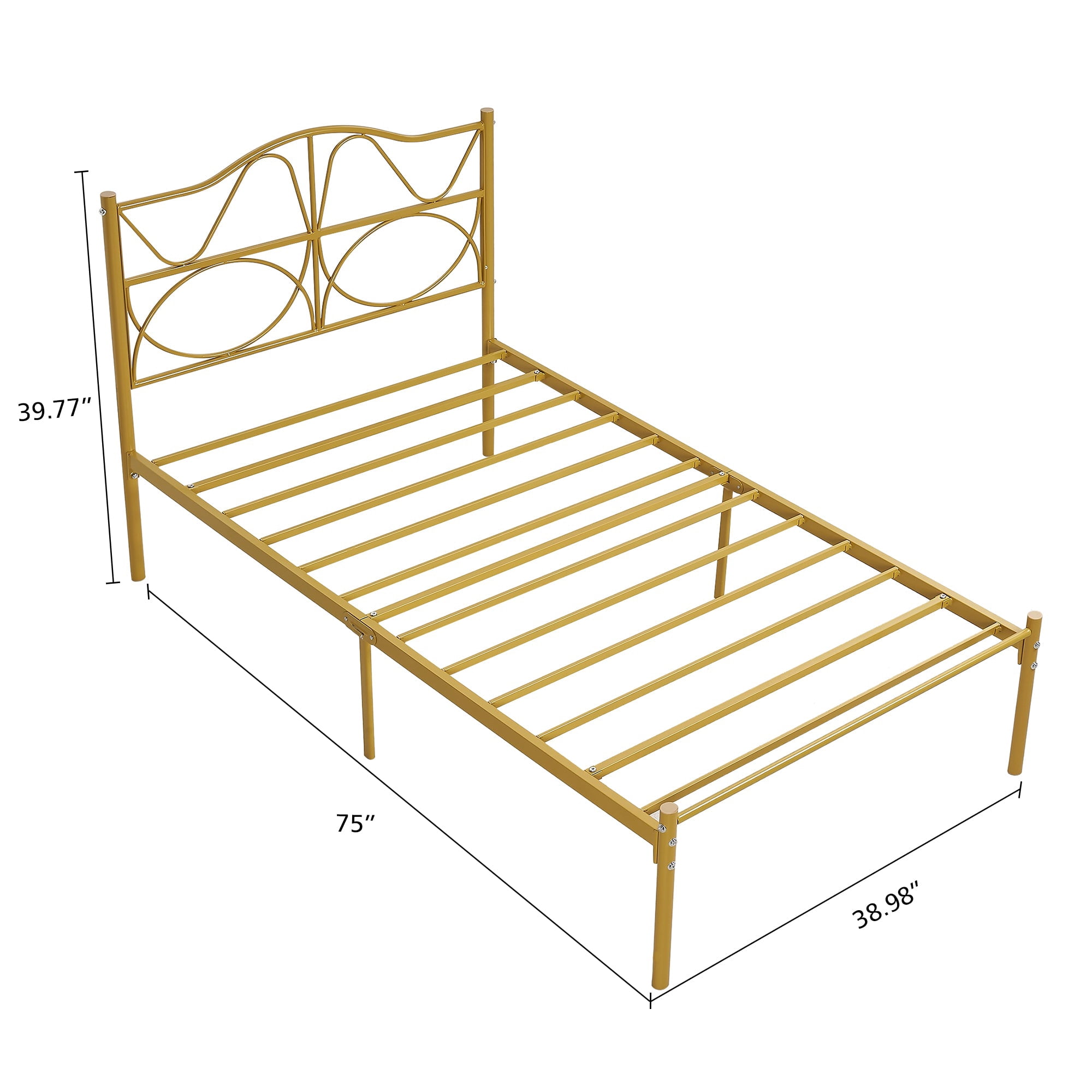 VECELO Twin Size Bed Frame with Headboard, Metal Platform Bed Frame, Strong Metal Slats Support, Mattress Foundation No Box Spring Needed, Gold