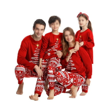 

Niuer Mommy Dad Child Xmas Pjs Snowflake Print Nightwear Women Men Kids Loungewear Matching Family Pajamas Set Elastic Waist Holiday Long Sleeve Soft Sleepwear Red Dad 4XL