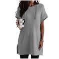 thumbnail image 2 of UYISJ Womens Summer Oversized Shirts 2024 Trendy Short Sleeve Waffle Knit Side Slit Tunic Loose Fit Tops with Pockets Casual Blouse, 2 of 4