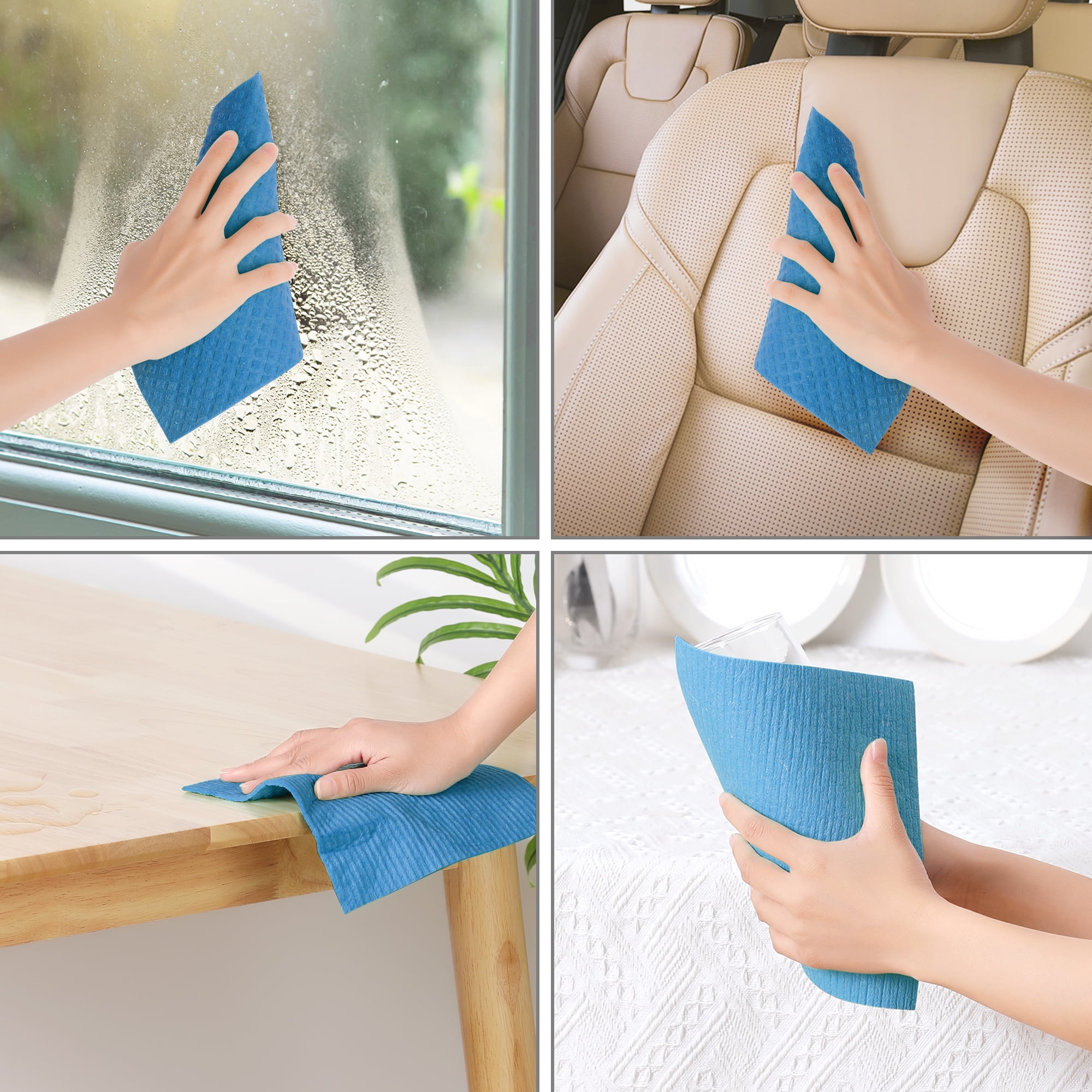 Unique Bargains Reusable Absorbent Sponge Dish Cloths Kitchen Towels Lint Free 7" x 8" Blue 5pk