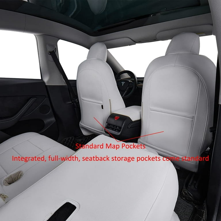EKR Custom Fit Model 3 Car Seat Covers for Tesla Model 3 2017 2018 2019  2020 2021 2022 2023 - Full Set Leatherette (Red) 