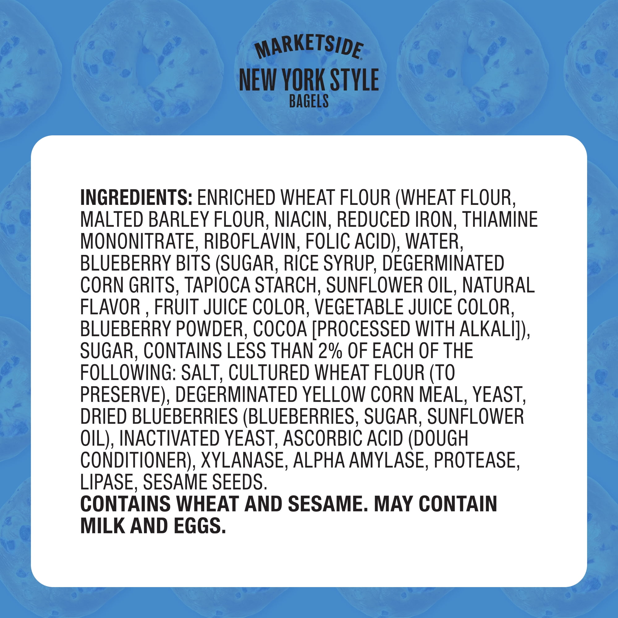 Marketside Fresh Pre-Sliced Naturally Flavored Blueberry Bagels, New York Style, 22.8oz, 6 Count