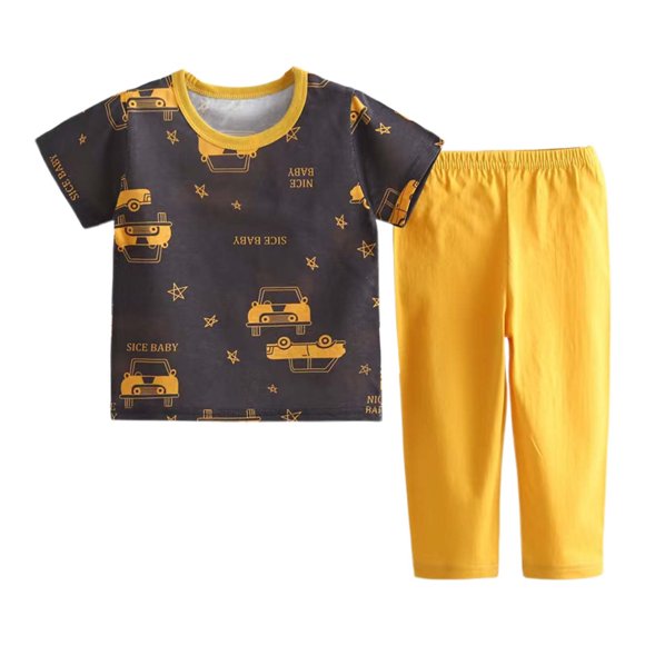 Pyjama Garçon Ensemble d'Été Doux et Respirant pour Enfants, Imprimé Dessin Animé Crocodile Dinosaure, Tenue de Maison Vêtements de Nuit Pyjamas pour Enfants Café 6 Ans-7 Ans