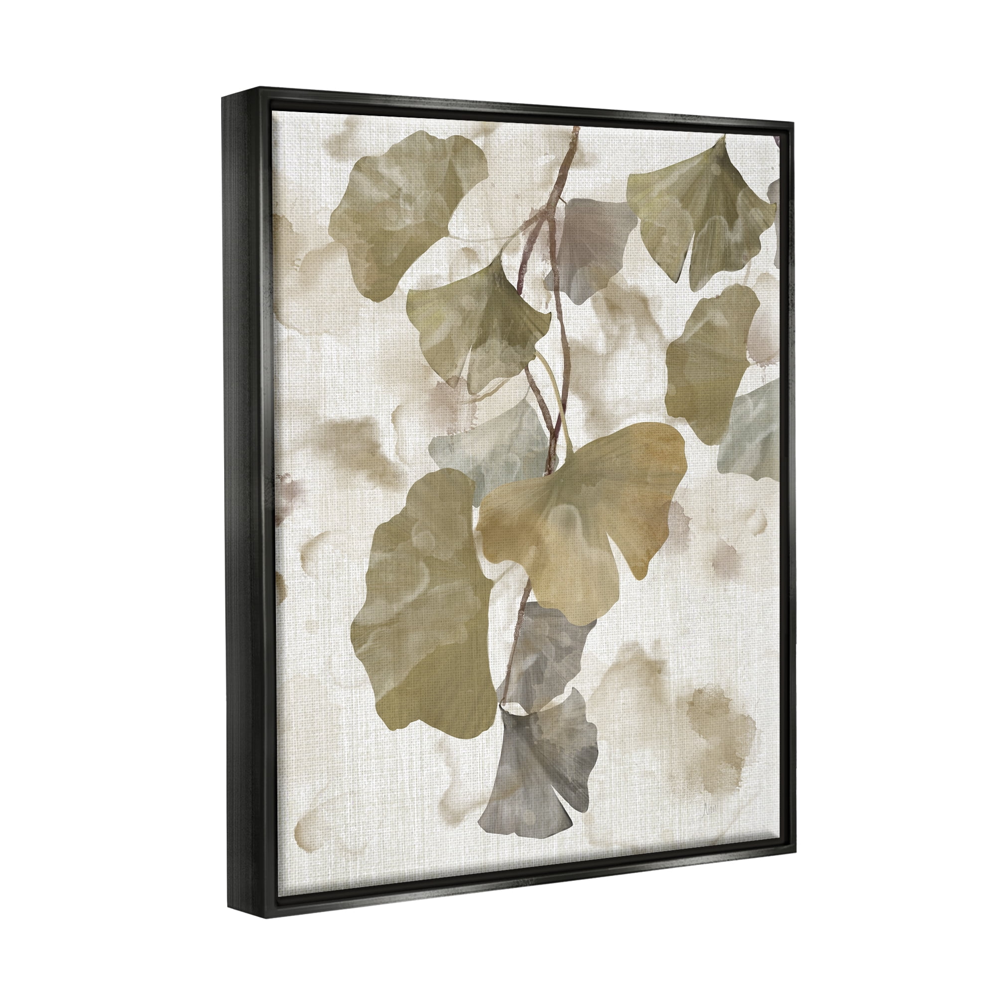 Stupell Industries Rustic Ginkgo Leaves Botanical & Floral Painting Black Floater Framed Canvas Art Print Wall Art, 25 x 31