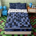 thumbnail image 2 of Erosebridal Muted Navy Blue Check Tile Zipper Full Size Comforter Sets with Fitted Sheet and 2 Pillowcases,Tiny Simple Doodle Zipper Bedding Set,Indigo Black,4pcs,Reversible, 2 of 6