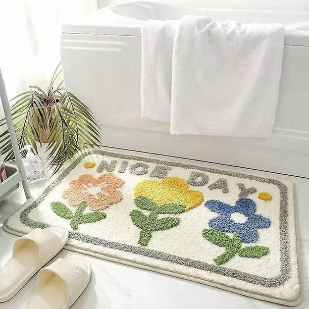 Cute Daisy Flower Bath Mat, Fun Tufted Soft Bathroom Mats, Water Absorbent Non-Slip Bathroom Mat, Machine Washable
