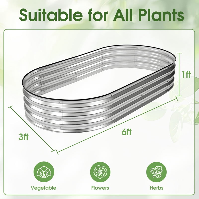 Gianna 2Pcs 6x3x1ft Galvanized Metal Raised Garden Bed,Oval Planter Box Outdoor, Silvery