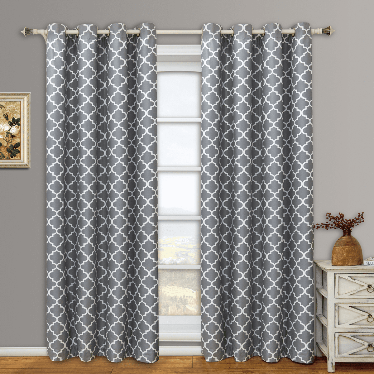 Set of 2 Mansoon Woven Jacquard Insulated Blackout Curtain Panels 76" W x 84"L 