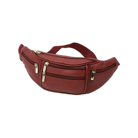 Leather Fanny Pack Waist Bag Adjustable 6 Pockets Adjustable strap 50" Bum Bag