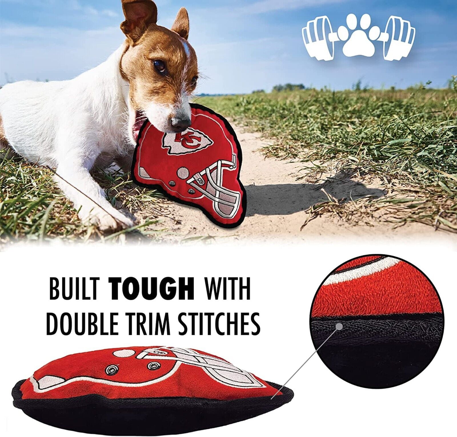 Pets First NFL Kansas City Chiefs Tough Helmet Pet Dog Toy Premium Quality with Built-in Squeaker Chew Toy