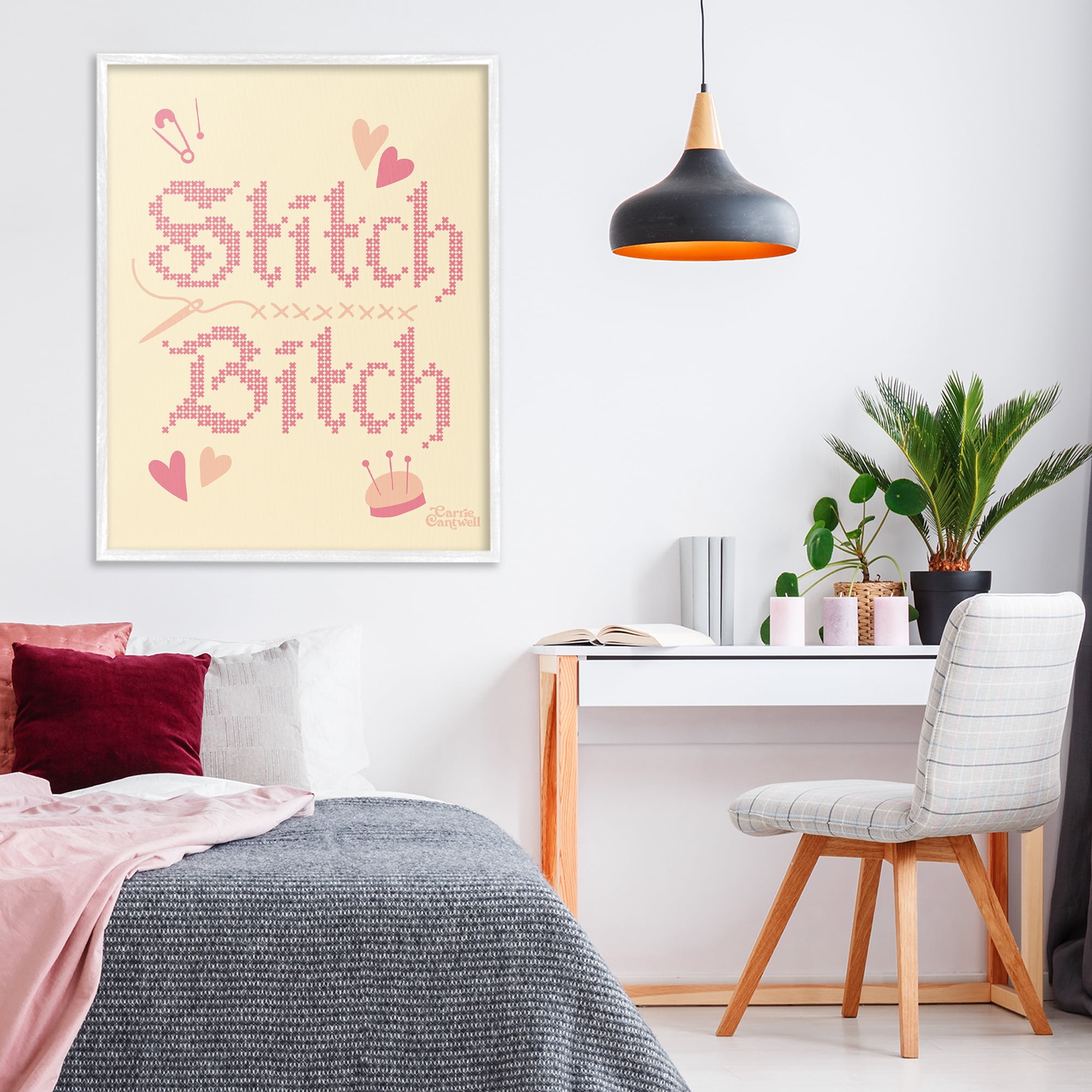 Stitch B*tch Embroidery Craft White Framed Giclee Art, design by Carrie Cantwell
