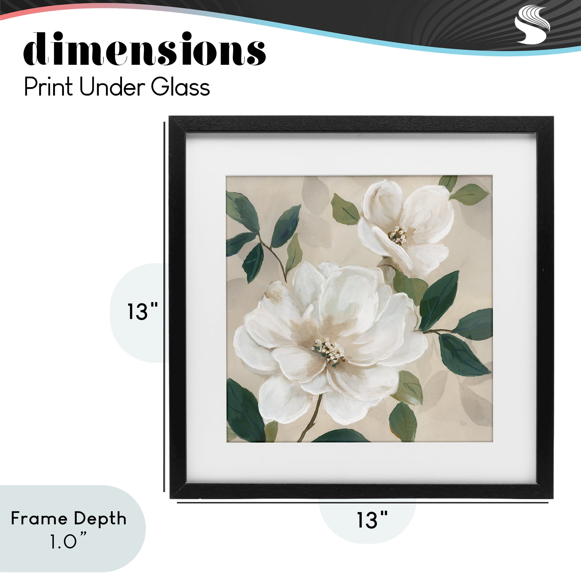 Stupell Industries Serene White Magnolia Study Black Framed Print Under Glass, design by Nan