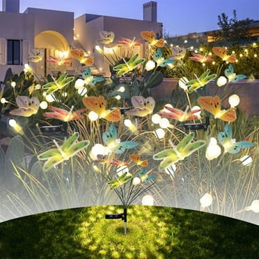 Solar Garden Lights, 4 Pack 32 LED Waterproof Swaying Butterfly Light Landscape Lighting Dragonfly Butterfly Firefly Flying in Garden for Patio Pathway Yard Walkway
