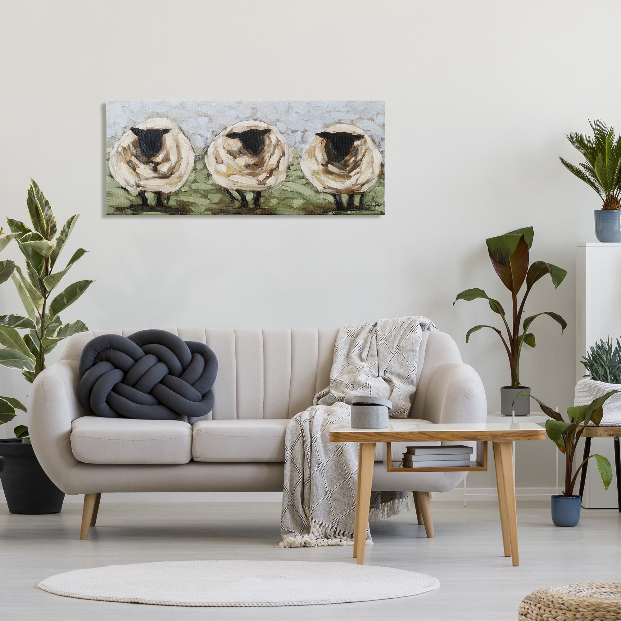 Stupell Industries Abstract Sheep Trio Animals & Insects Painting Gallery Wrapped Canvas Art Print Wall Art, 48 x 20