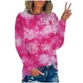thumbnail image 2 of HAPIMO Women's Loose Tops Gradient Tie Dye Tees Autumn Spring Long Sleeve Shirts Round Neck Casual Relaxed Girls Fashion Clothing Hot Pink L, 2 of 4