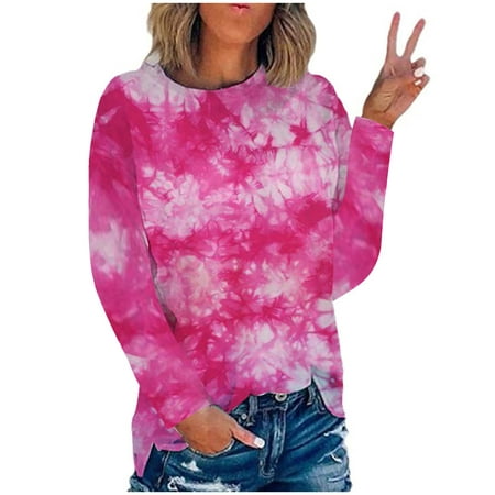 onlyliua Tie Dye Shirt Women Tee Shirts for Womens Summer Long Sleeve Crewneck Tops Graphic Tshirts Trendy Casual Loose Blouse Lighting Deals Best Deals Today On Clearance #1