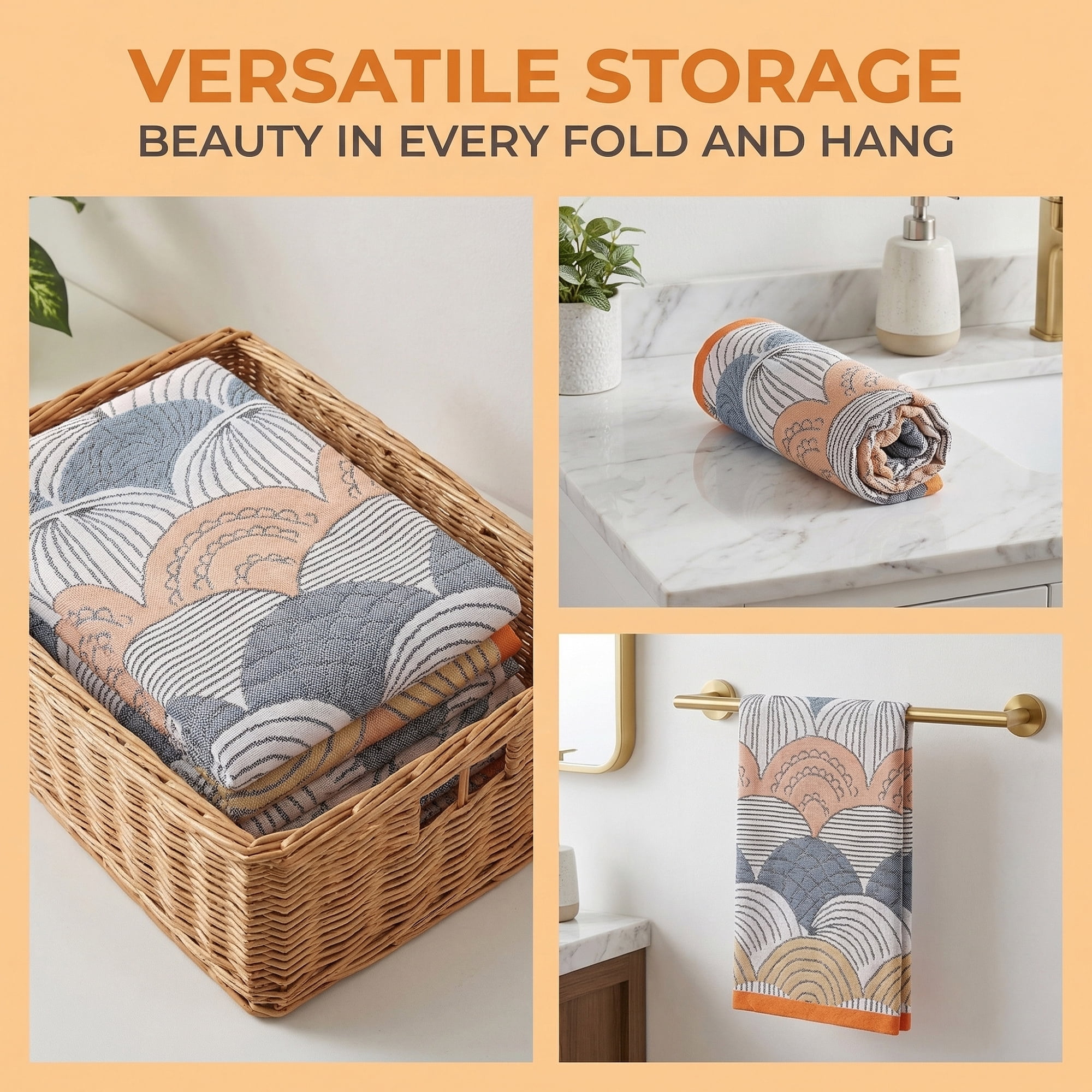 Unique Bargains Boho Cotton Cute Pattern Hand Towel Decorative Blue Orange/Blue 29" x 13"