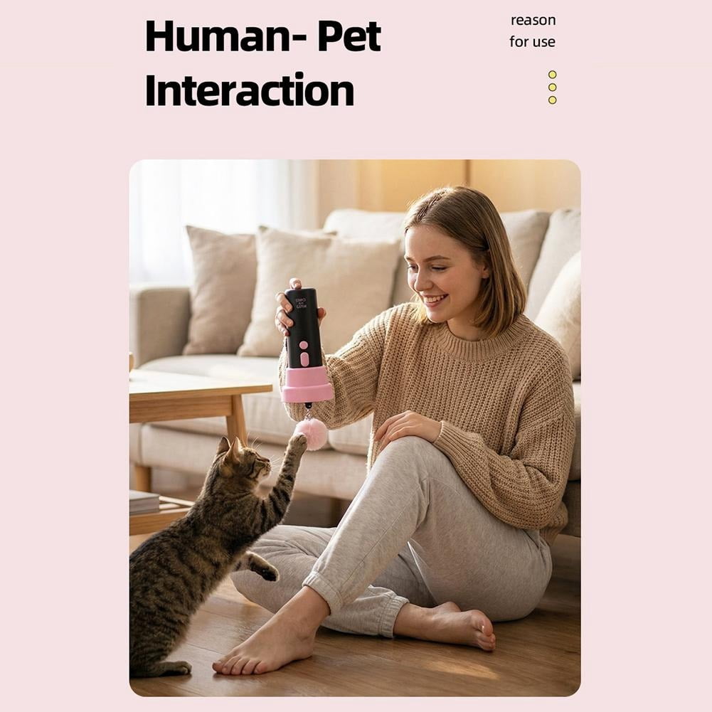 Interactive Electric Cat Teaser Launcher - Automatic Catapult Wand Toy with 2 Replacement Pom-poms, Recyclable One-Click Launch Fishing Pole for Indoor Cats to Relieve Boredom and Hunting Instincts