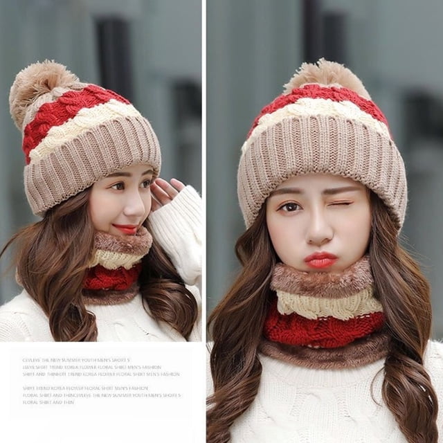 Gorro de punto para mujer, bufanda, gorro de invierno para mujer, gorro térmico, conjunto de bufanda, gorro cálido, conjunto compacto y ligero