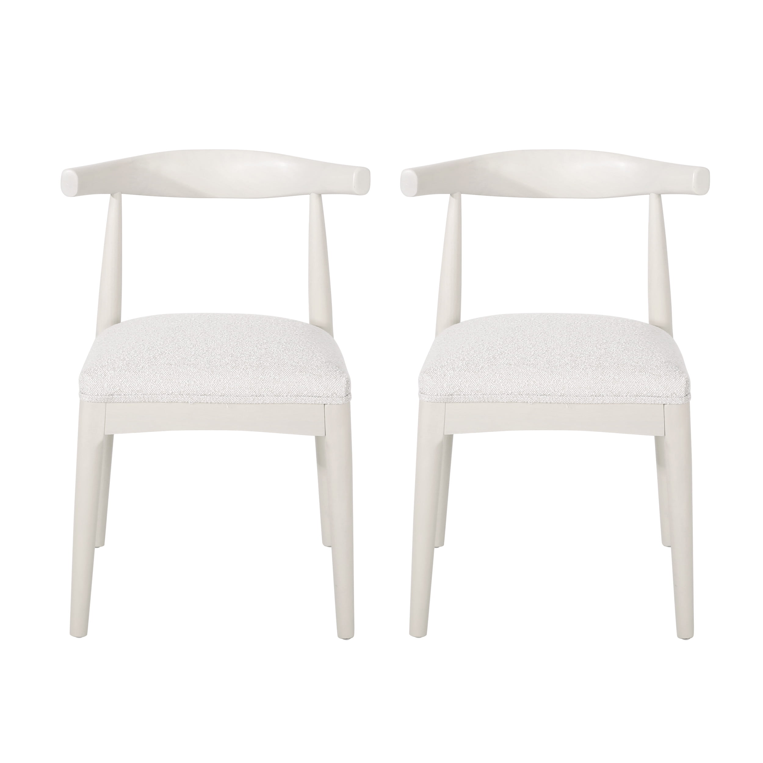 Noble House Cotterell Fabric and Wood Dining Chairs, Set of 2, Almond Textured Boucle and Bleached Wood
