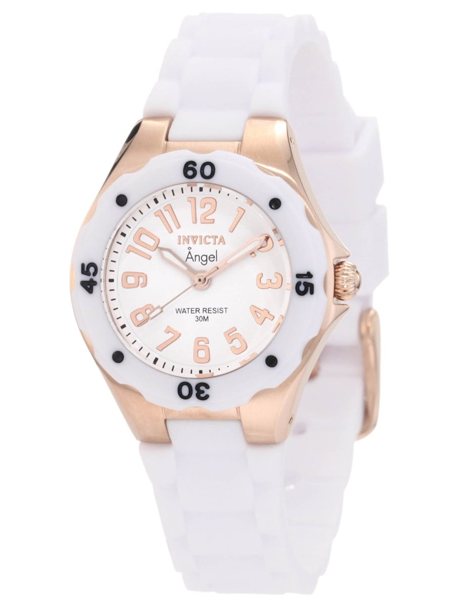 Invicta Women's 1630 Angel White Dial Rose Gold Steel White Silicone