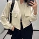 thumbnail image 1 of Chaquetas y abrigos casuales sin capucha de manga larga para mujer, nueva moda, cómoda, versátil, de color liso con botones, chaqueta de poliéster para mujer, 1 of 7