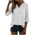 thumbnail image 3 of Jsaierl Womens 3/4 Sleeve Cotton Linen Tops Summer V Neck Shirts Dressy Solid Ladies Blouses Going Out Elegant Tunic Top S-2XL, 3 of 7