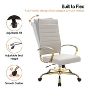 Benmar High-Back Tan Leather Office Desk Chair Ergonomic Executive Chair with Adjustable Swivel, Gold Frame with Cushion Support & Silent Wheels for Home Office Workstations