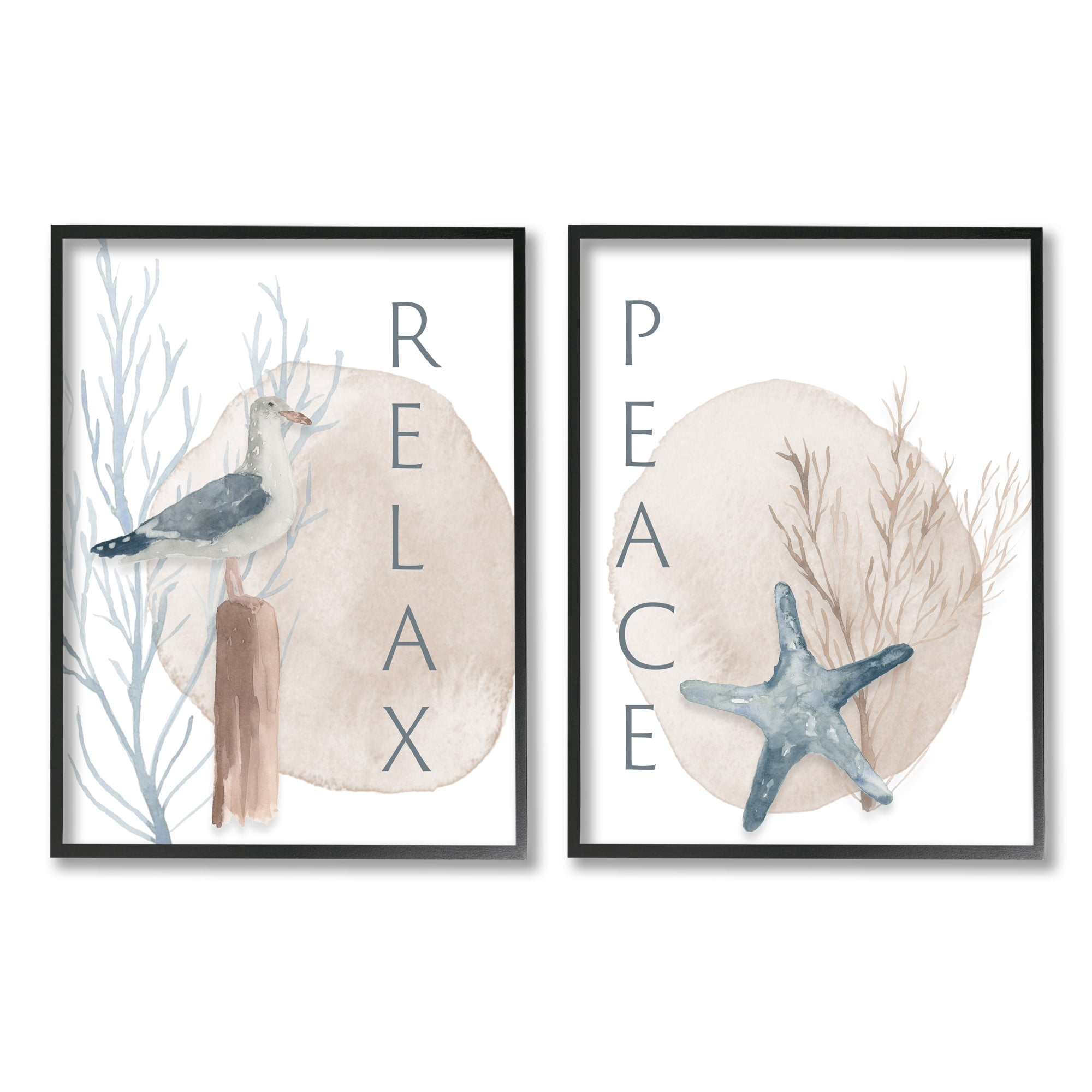Stupell Industries Nautical Seagull Starfish Peace Relax Tranquility Phrases Coral, 24 x 30, Design by Lucille Price