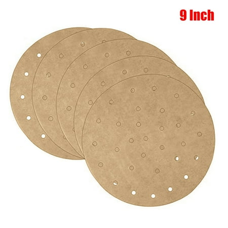 

100PCS 6.5/7/7.5/8/8.5/9/10 Inch Bamboo Steamer Paper Liner Perforated Fryer Liners Non-Stick Skin Color Round 9 Inch