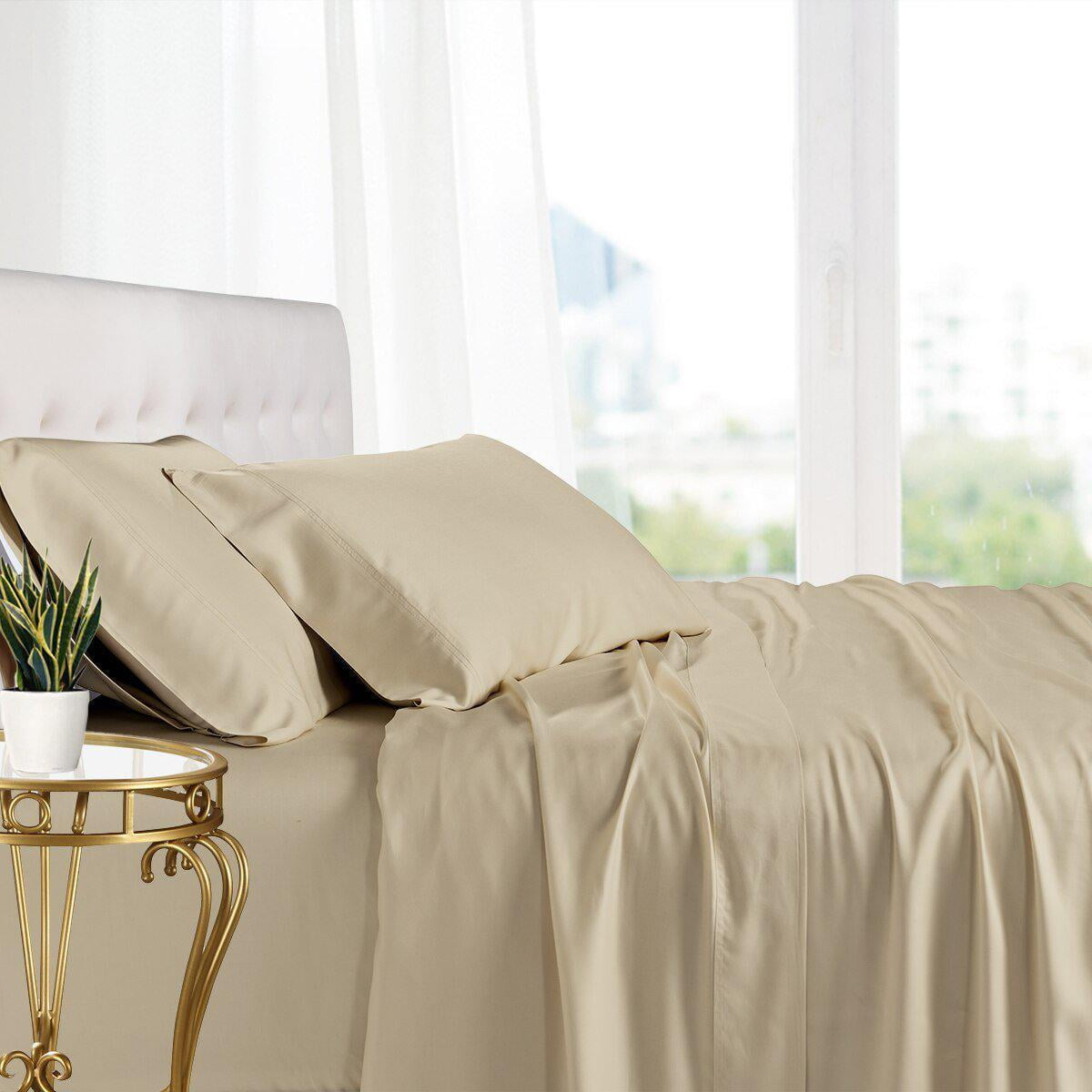 King Size Bamboo Sheet Sets Super Soft 100% Viscose from Bamboo-Color Ivory 