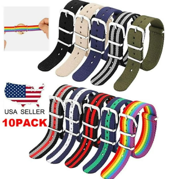 10 Nylon Watch Strap Military Replacement Watch Band with Stainless Steel Buckle