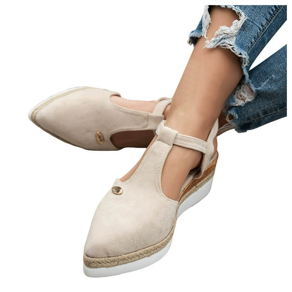 Espadrilles Platform Sandals for Women 2025 Beach Pointy Toe Chunky Wedges Closed Toe Dress Shoes Summer Fall