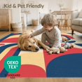 thumbnail image 4 of ODIKA 4'x6' Red Blue Beige Abstract Design Washable Area Rug Modern Geometric Art with Bold Shapes Pet Friendly, Non-Shedding for Bedroom, Reading Nook, 4 of 7