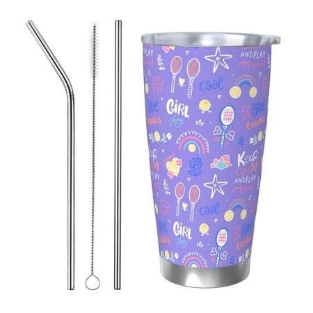 

Susaid Tennis 1 Print 20oz Car Cup Insulated Coffee Cup Fully Spill Proof Travel Coffee Mug Stainless Steel Tumbler for Work Home Outdoor Car-Straw Three-piece Set