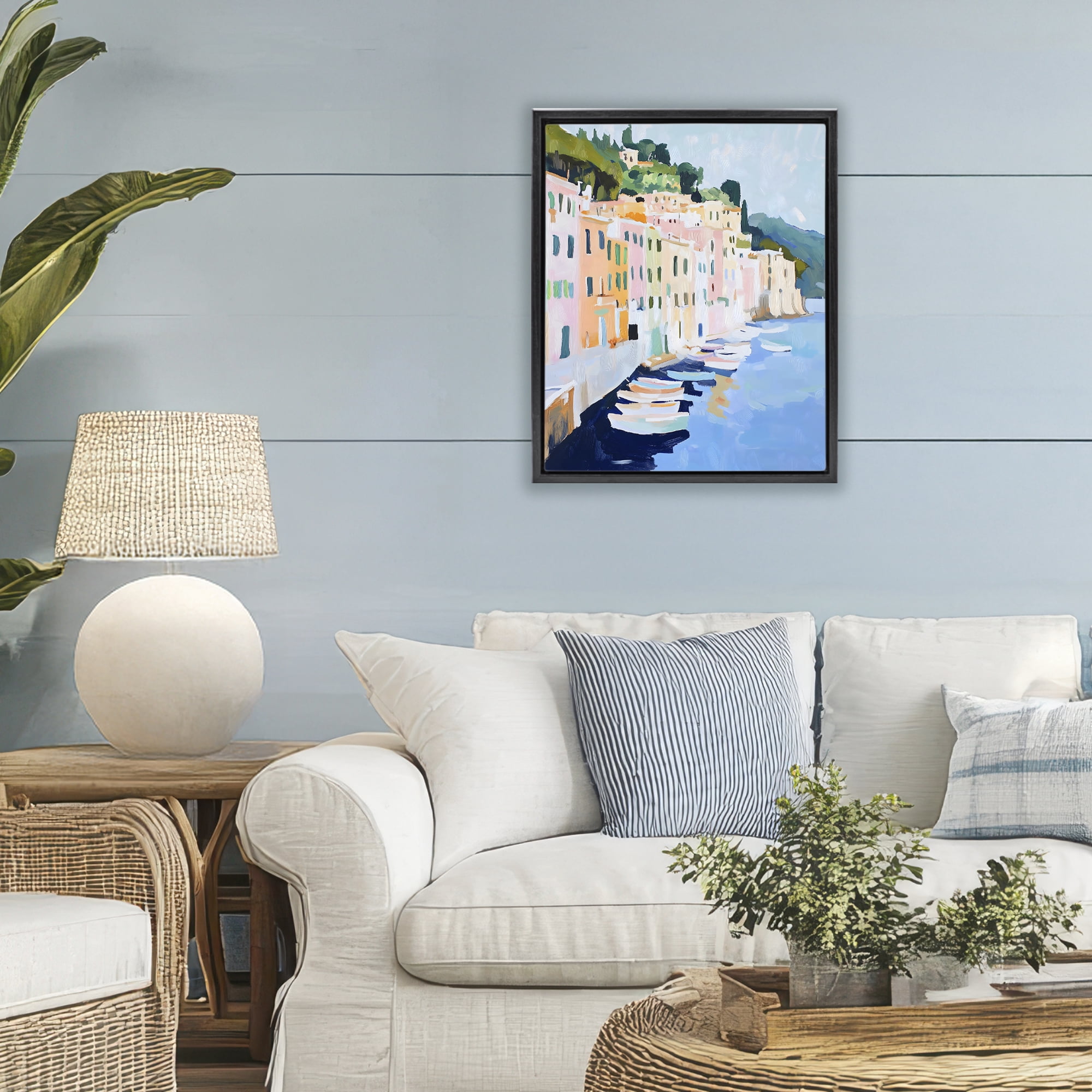 Stupell Industries Portofino Harbor View Black Framed Floater Canvas Wall Art, design by The Prints Vibe