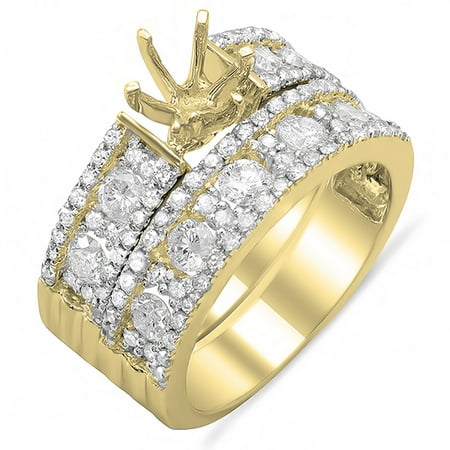 - 1.33 Carat (ctw) 18K Yellow Gold Round Cut Diamond Ladies Engagement Semi Mount Bridal Ring Set 1 1/3 CT (No Center Ston