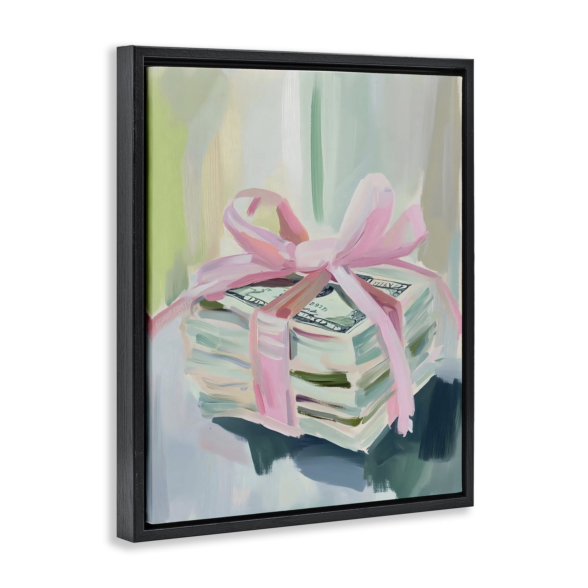 Stupell Industries Pink Bow Cash Bundle Black Framed Floater Canvas Wall Art, design by The Prints Vibe