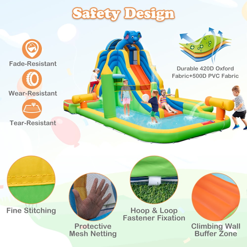 Aimee Lii Inflatable Water Slide Giant Water Park 9-In-1 for Kids Backyard Fun with 735W Blower, Kids Water Park Bounce House