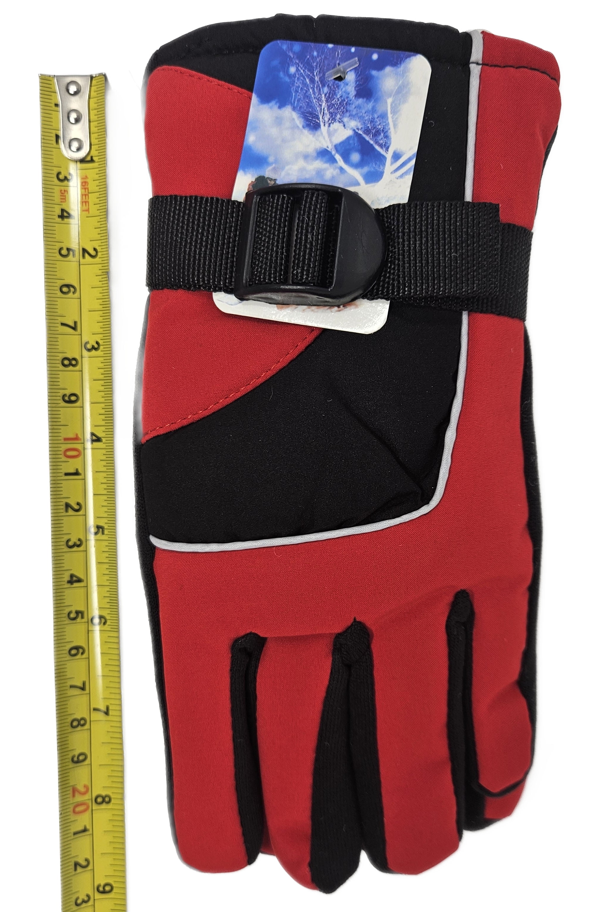 Kids Winter Ski Gloves w/ Adjustable Buckle, Warm Lined, Waterproof,Dual-Color, Ideal for Snow Sports & Cold Weather, Black