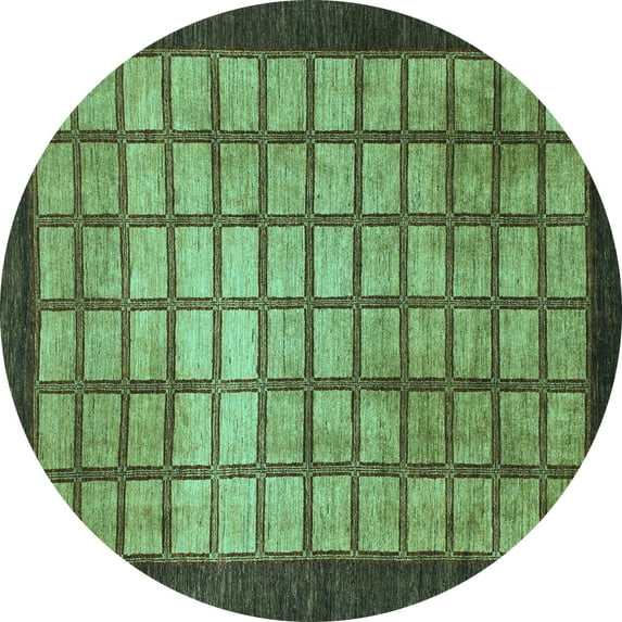 Ahgly Company Machine Washable Indoor Round Checkered Turquoise Blue Modern Area Rugs, 3' Round