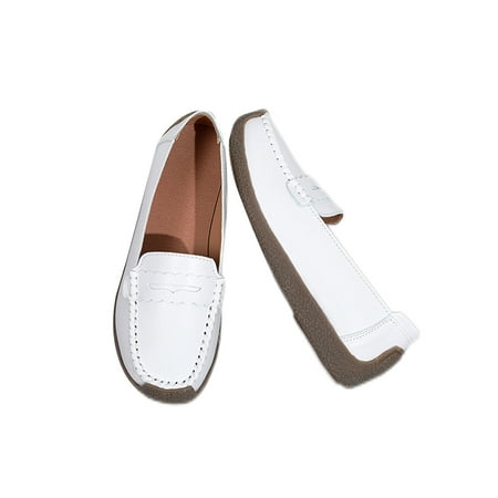 

Ferndule Ladies Low Top Loafers Outdoor Comfort Slip On Moccasins Breathable Round Toe Flats White 5.5