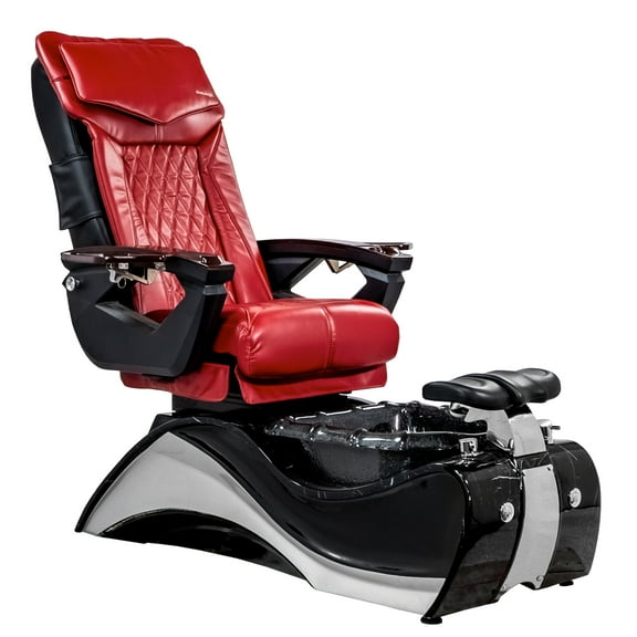 FIOR Shiatsulogic Pedicure Chair 18-LX with Discharge Pump Stylish Pedicure Tub with Pipe-Less Magnetic Jet, Black with Marble Trim, Deep Red Coverset